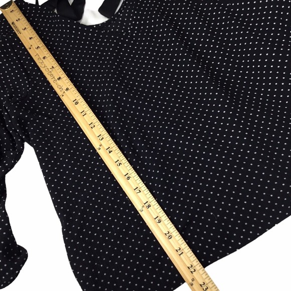 Anthropologie Green Envelope Blouse women Sz L White Black Dots Tie Back Flared - Picture 4 of 9